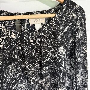 LOFT Black and White Patterned Blouse